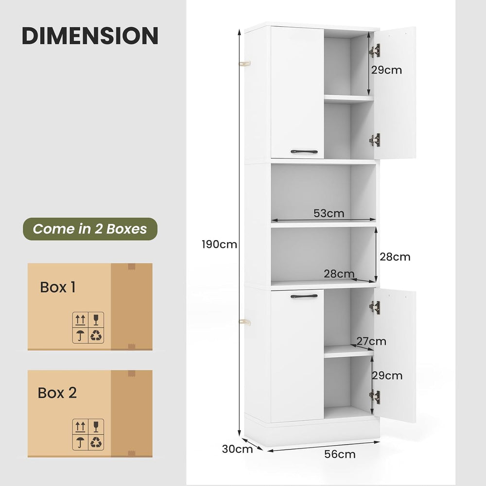 TANGZON 190CM Tall Kitchen Cupboard, 4-Door Storage Cabinet with Enclosed Cab...