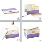 PRANDOM Large Foldable Storage Bins with Lids [3-Pack] linen Fabric Decorative Storage Boxes Organizer Containers Baskets Cube with Handles Divider for Bedroom Closet Purple&Cream(17.7x11.8x11.8)