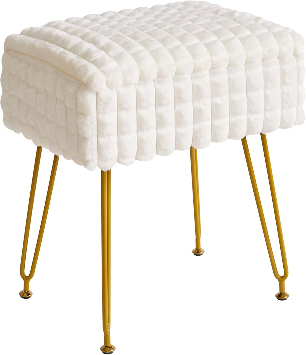 IBUYKE Rectangle Vanity Chair Ottoman, Footrest Stool, White WBD004W | Storag...