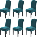 H.VERSAILTEX Velvet Dining Chair Covers Stretch Chair Covers for Dining Room Set of 6 Parson Chair Slipcovers Chair Protectors Covers Dining, Soft Thick Solid Velvet Fabric Washable, Deep Teal