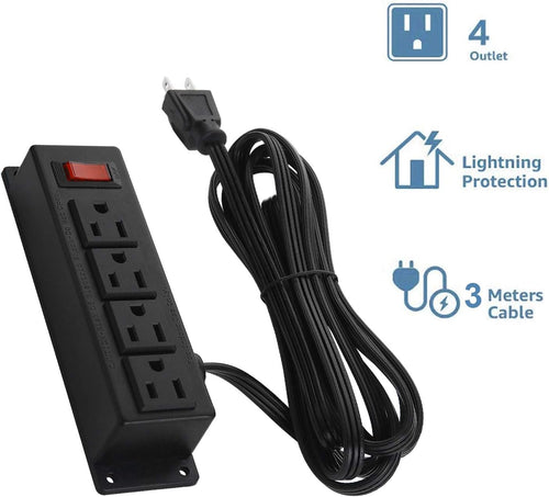 2Pack Wall Mount Power Outlet Strip, 4 Outlet Mountable Power Strip with Switch, Under Desk Power Strip Connect with 10ft Cord Mount Under Desk, Workbench, Nightstand, Dresser, Table.(Black)