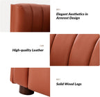 HULALA HOME 83" Genuine Leather Sofa with Channel Tufted Design, Brick | Modern 3-Seater Couch with Wood Legs, Supportive Seating, Easy Assembly, for Living Room Bedroom Apartment
