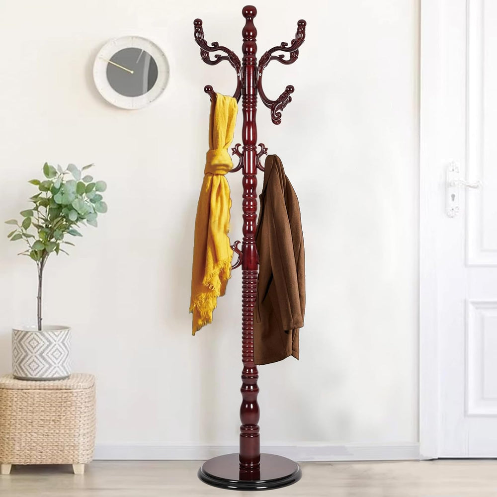 Wooden Coat Rack Freestanding, Hall Tree Hanger With Resin Hooks, Adjustable ...