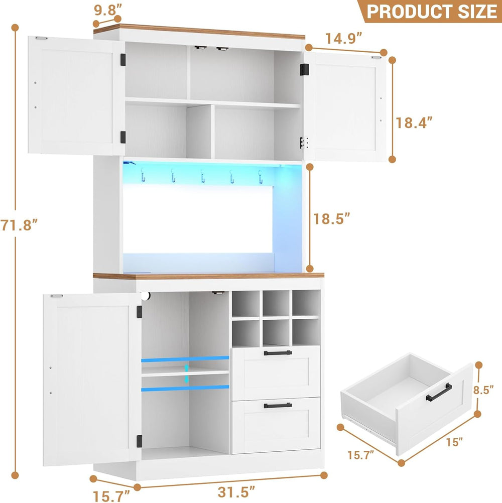 Unikito 72" Tall Pantry Cabinet, Kitchen Pantry Storage Cabinet with LED...