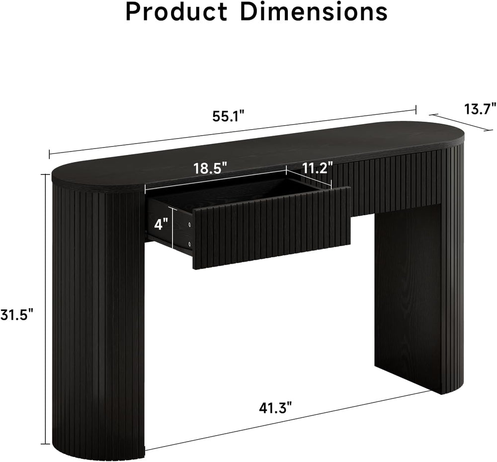 Console Table with Storage Drawers, 55 Inch Fluted Entryway Tables, Mid-Centu...