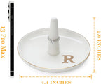 HOME SMILE Initials Ring Holder Jewery Tray with personalized R-Monogrammed Engagement Gifts for Friends,Birthday Mother's Day Christmas Gifts for Women,Ceramic White