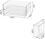 2-Tier Office Organizer with Pen Holder, Stackable Paper Tray for Files, Letters, Books, Clear Paper Folder