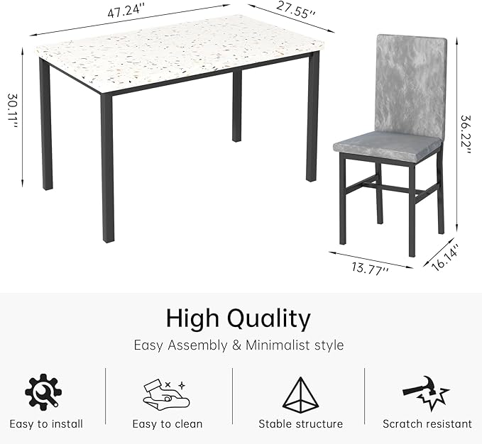 Hooseng 5 Piece Dining Table Set for 4, Small Faux Marble Kitchen Table with 4 Velvet Chairs, Modern Dining Room Table Set for Small Space, Breakfast Nook, Dinette