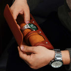 MR.OKAY 3 Watch Travel Case- Classic Leather Watch Case With Perfect Texture.Portable Watch Roll Or Organizer For Storage And Display. Luxury Gifts For Men, All Handmade by Artisans.
