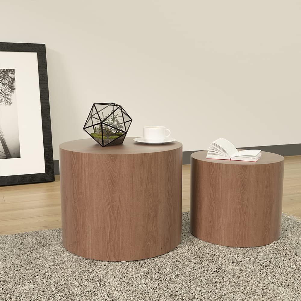 Modern Coffee Nesting Side End Table Set of 2, Small Round Circle Midcentury ...