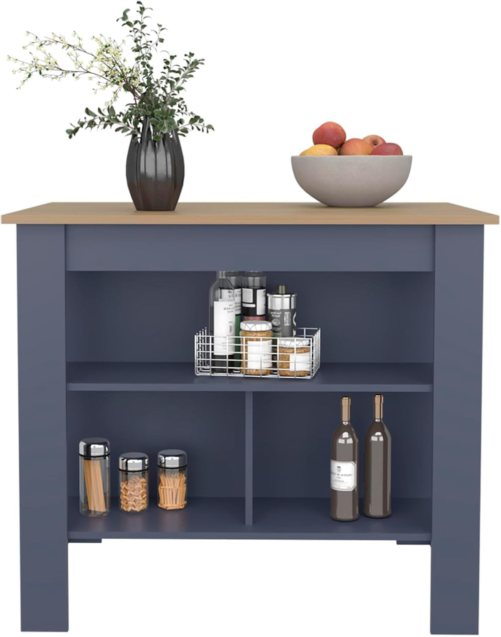 Kitchen Island with 3 Shelves Alby Blue Natural Oak | Three shelves and two d...