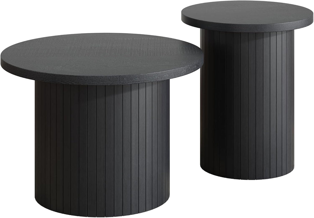 LUXOAK Nesting Coffee Table Set of 2, Mid Century Modern Round Coffee Tables,...