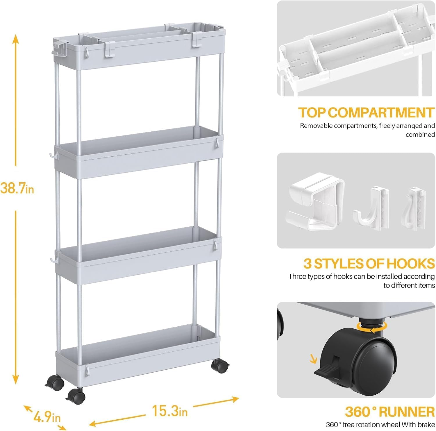 SPACELEAD 2-piece Set Slim Storage Cart 3 Tier,Bathroom Organizer Rolling Utility,Mobile Shelving Unit Slide Out for Office, Kitchen, Laundry Room & Narrow Places
