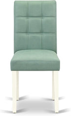 East West Furniture DOAS7-LWH-43 7 Piece Kitchen Dining Table Set Contain A Mid Century Dining Table and 6 Willow Green Polyester Fabric Dining Room Chairs, Linen White