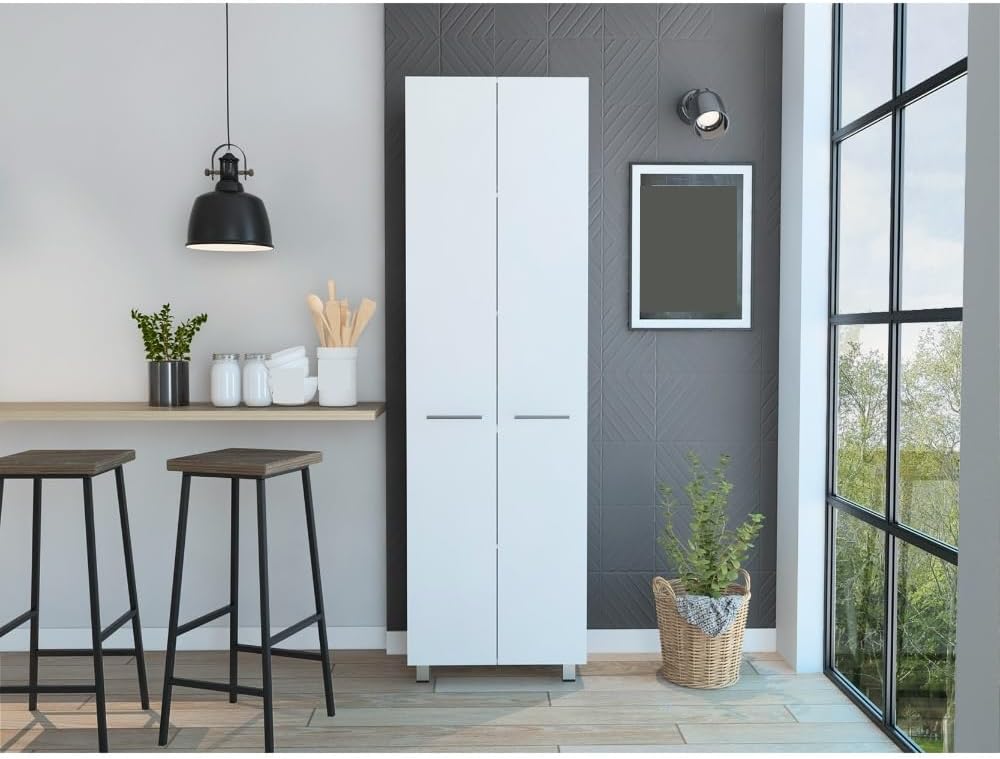Freestanding Pantry Cabinet, Storage Sideboard Locker with Five Interior Shel...
