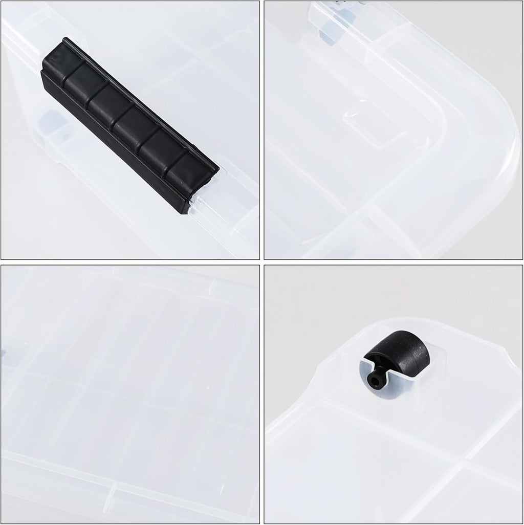 3 Pack 20 Qt Wheeled Latching Storage Box, Stackable Underbed Bin with Latch Lid, Clear