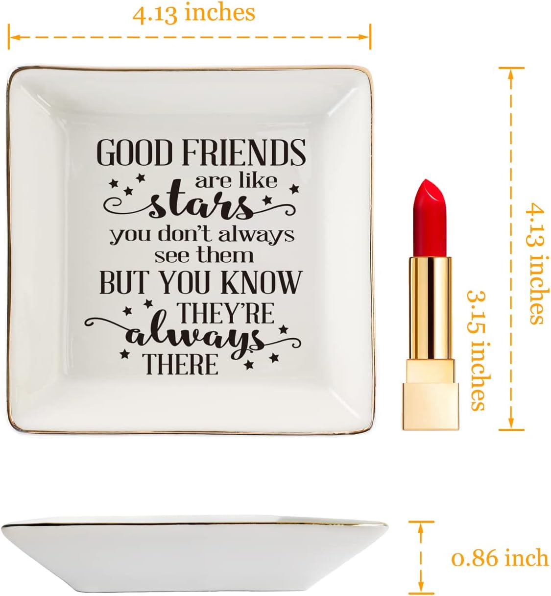 HOME SMILE Good Friends Bestie Birthday Gifts for Women Her Ring Trinket Dish Jewelry Tray-Good Friends are Like Stars - You Don't Always See Them But You Know They're Always There, Friendship Gifts