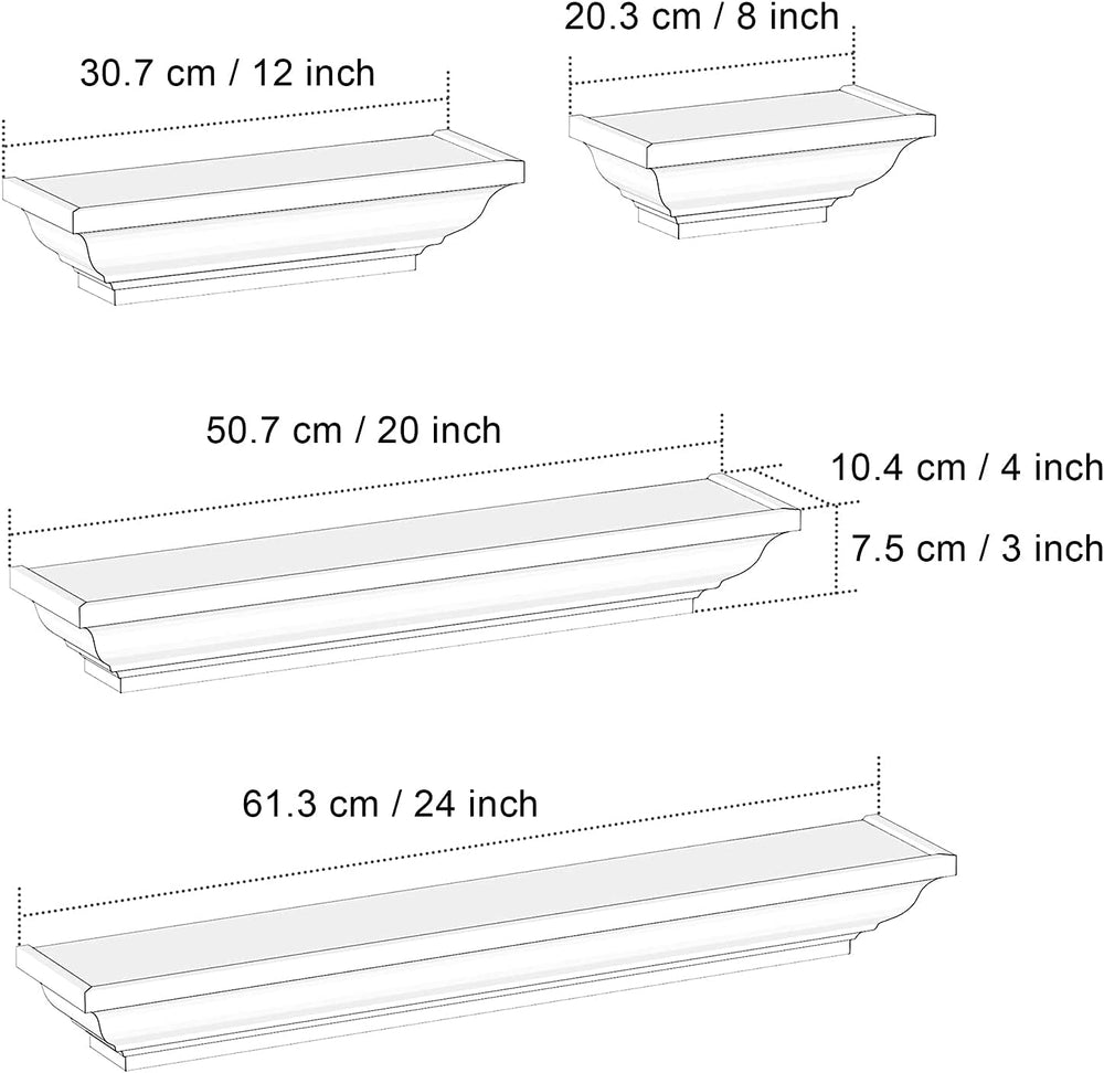 SRIWATANA 24 Inch Floating Shelves for Wall, Black Wood Wall Shelf Set of 4