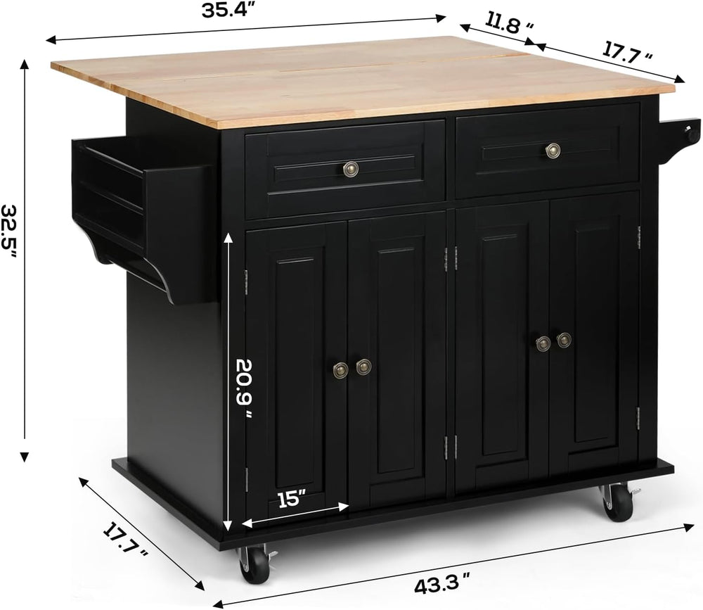 VOWNER 43" W Kitchen Island with Drop Leaf, Rolling Kitchen Island with ...