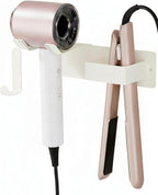Hair Dryer and Straightener Holder, Upgraded Hair Straightener Holder with Cable Hook, Stainless Steel Universal Hairdryer Holder Wall Mounted Waterproof for Bathroom Space-Saving White PTALSEAW