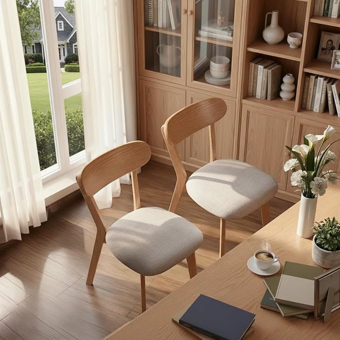 100% Solid Wood Dining Chairs,Mid Century Modern Dining Chairs with Upholstered Cushion,Kitchen,Dining Room Chairs Set of 2 (2, Original Color White Upholstery)