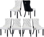 Dining Room Chairs Set of 6, Upholstered Tufted Dining Chairs with High Back, Nailhead Trim and Solid Wood Legs, Modern Dining Chair for Dining Room, White Pu Leather Splicing Black Velvet