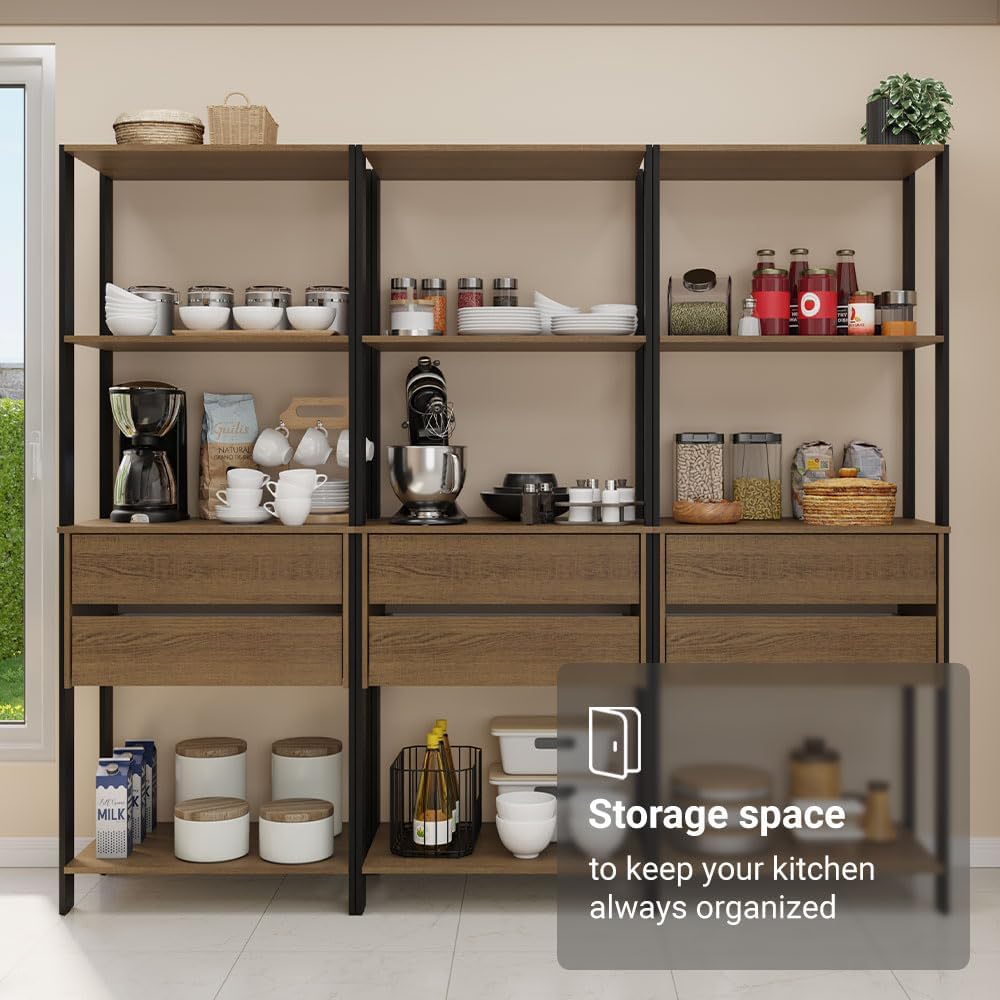 Madesa Kitchen Pantry Storage Rack with 6 Drawers and Open Shelves 82" L...