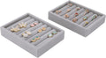 DesignSter Small Jewelry Tray, 2PCS Ring Organizer, Velvet Jewelry Display Tray, Stackable Jewelry Organizer Trays, Jewelry Drawer Organizer Inserts For Dresser, Jewelry Box (Gray)