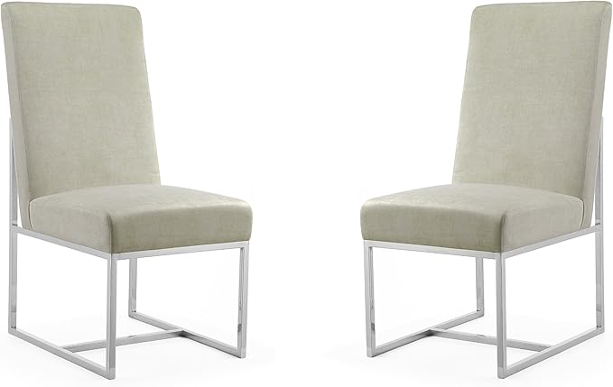 Manhattan Comfort Element Modern Velvet Dining Chairs, High Density Foam, Chrome Finish Stainless Steel Frame, High-Back, Fully Assembled Industrial Chic Accent Furniture, Set of 1, Champagne