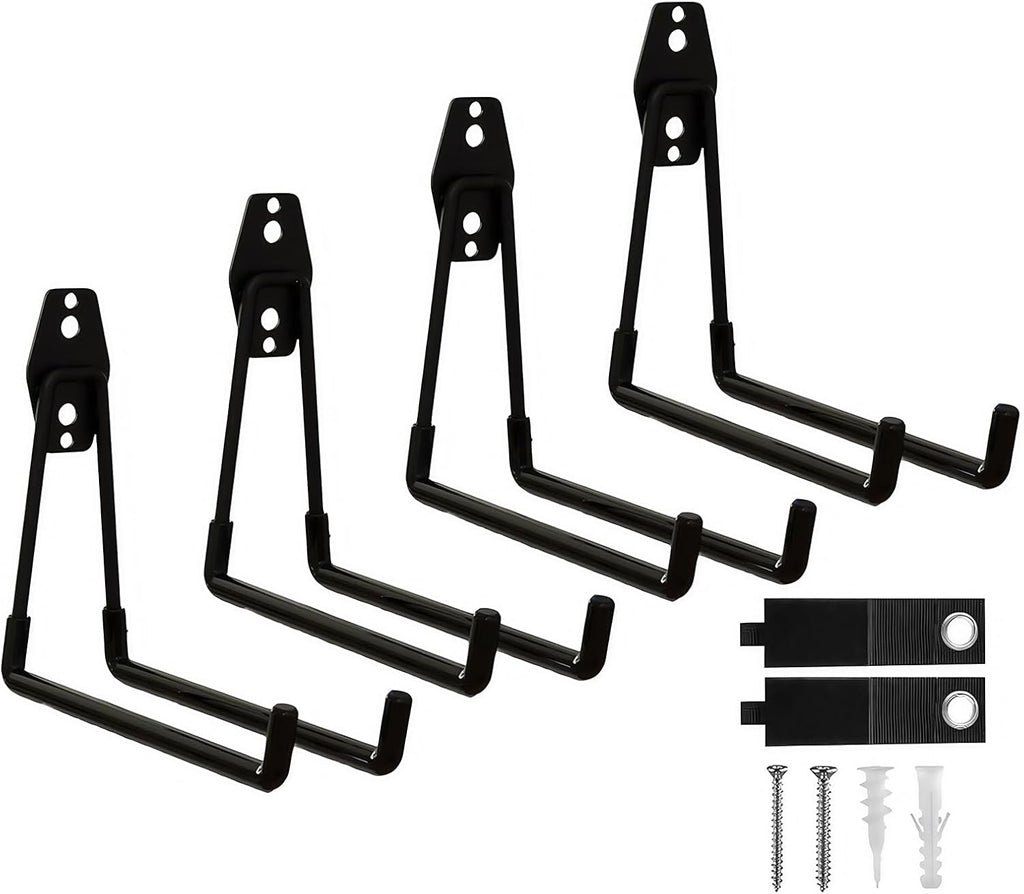 Garage Hooks, 4 Pack 7.7inch Large Square Wall Hooks for Hanging Heavy Duty Ladders, Bikes, Tools Ideal for Garage, Garden, Basement Utility Room Storage (Black)