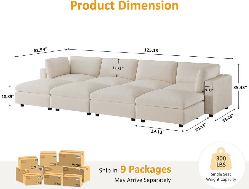 VANOMi Large Modular Sectional Sofa Bed, Comfy Couch Sleeper Ottoman, Beige |...