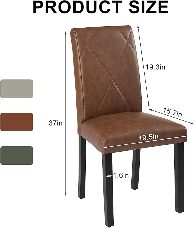 VECELO Upholstered Dining Chairs Set of 4, Modern PU Leather and Solid Wood Legs & High Back for Kitchen/Living Room- Brown