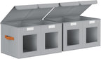 Large Closet Storage Bins - Collapsible Divided Clothes Organizer with Lids & Dual Window, Fabric Organizing Bins for Clothes, Sweater, Toys, Bedroom, Office (Grey, 2 Pack)