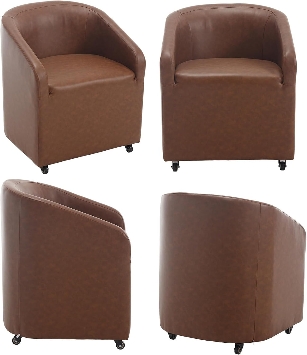 BESTANO Set of 2 Modern Upholstered Dining Chairs with Swivel Casters, Faux L...
