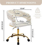 NIOIIKIT Woven Home Office Chair, Velvet Upholstered Desk Chair with Open Back, Height Adjustable Task Chair, Office Armchair with Wheels, Vanity Chair, Computer Chair for Office (Beige)