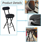 Portable Foldable Bar Stool with Backrest, Kitchen Garden Bathroom Round Stool, for Adults, 220 lbs Capacity (Color : Black, Size : 55cm/21inch)
