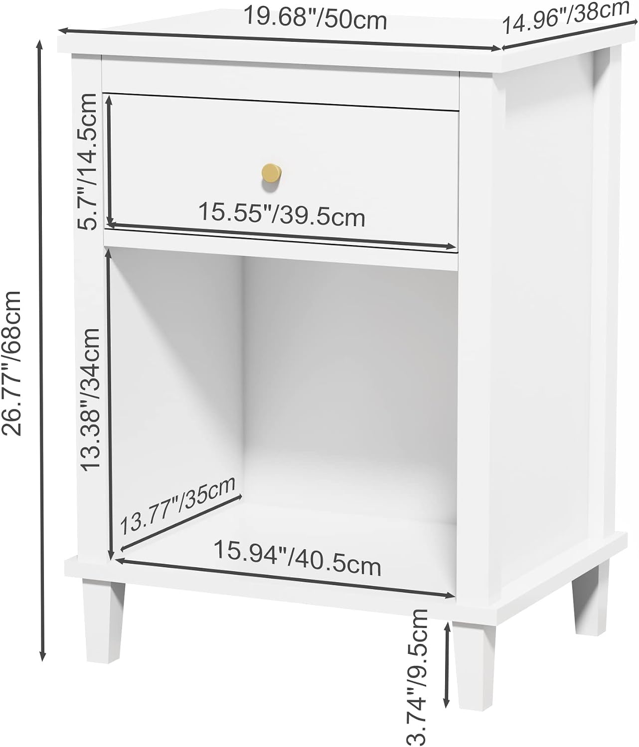 extrasleep Kids Nightstand with Storage Drawer, 27''H Wooden Toddler Night Stand for Boys Girls Toddler, Modern End Table with Shelf for Bedroom Living Room, Kids Small Bedside Table (White)