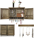Rustic Wall Mounted Jewelry Organizer,Vintage Wooden Hanging Jewelry Holder Box with Barndoor Decor for Necklaces, Earings, Bracelets, Rings, Accessories. Includes Hook Organizer