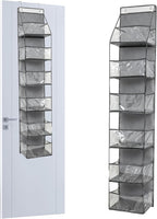 1Pack Over The Door Organizer, Hanging Door Storage Organizer with 6 Large Clear Pockets, Space Saving Behind Door Rack for Bedroom Closet Bathroom Pantry Nursery Office (Grey)