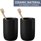 Matte Black Toothbrush Holders for Bathrooms - 1 Cups Ceramic Toothbrush Toothpaste Holders, Black Bathroom Tumbler Cup Reusable Toothbrush Cup Black Mouthwash Cup, Bathroom Counter Organizer