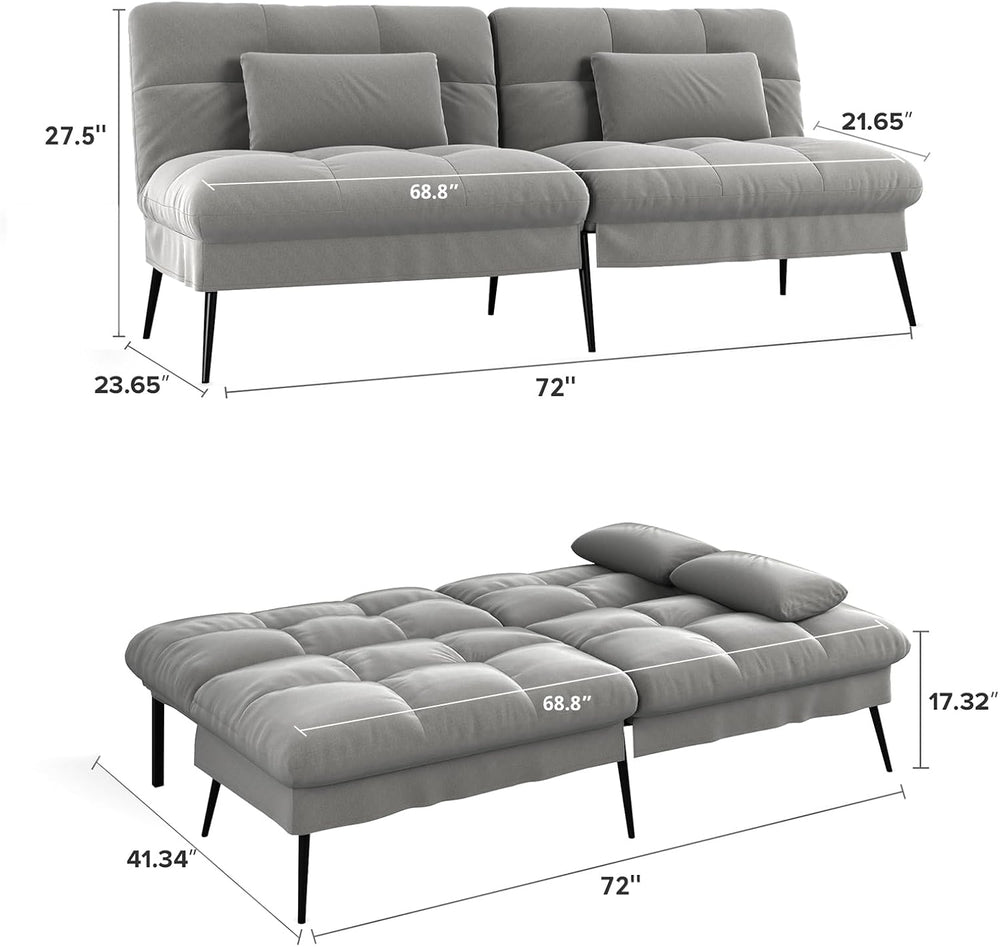 COMHOMA Convertible Futon Sofa Bed, 72″Fabric Futons Couch with Adjustable Ba...