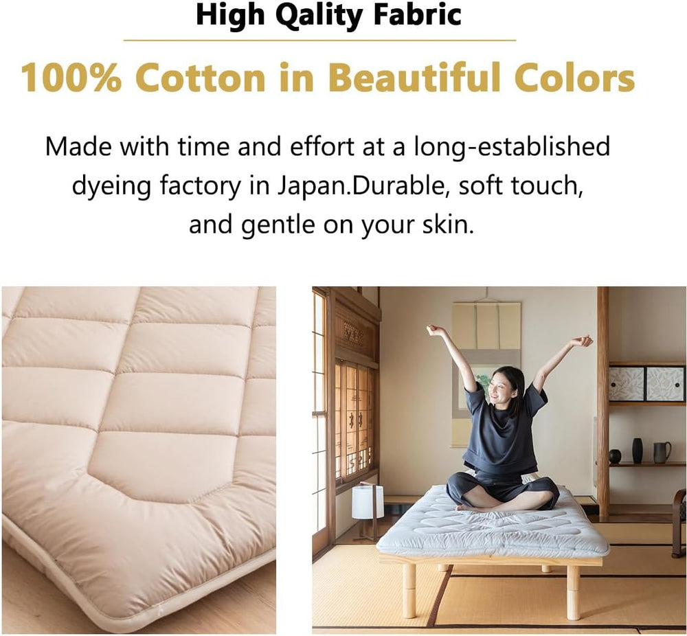 EMOOR Japanese Floor Futon Mattress Anti-Sag Twin-XL Made in Japan 100% Cotto...