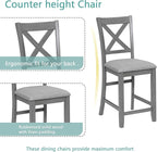 KEIKI 5-Piece Counter Height Dining Table Set with Square Table and 4 Upholstered X-Shaped Backrset Chair, for 4 Person, Modern Style Wooden Table Set, Easy Assembly, for Kitchen, Dining Room, Gray
