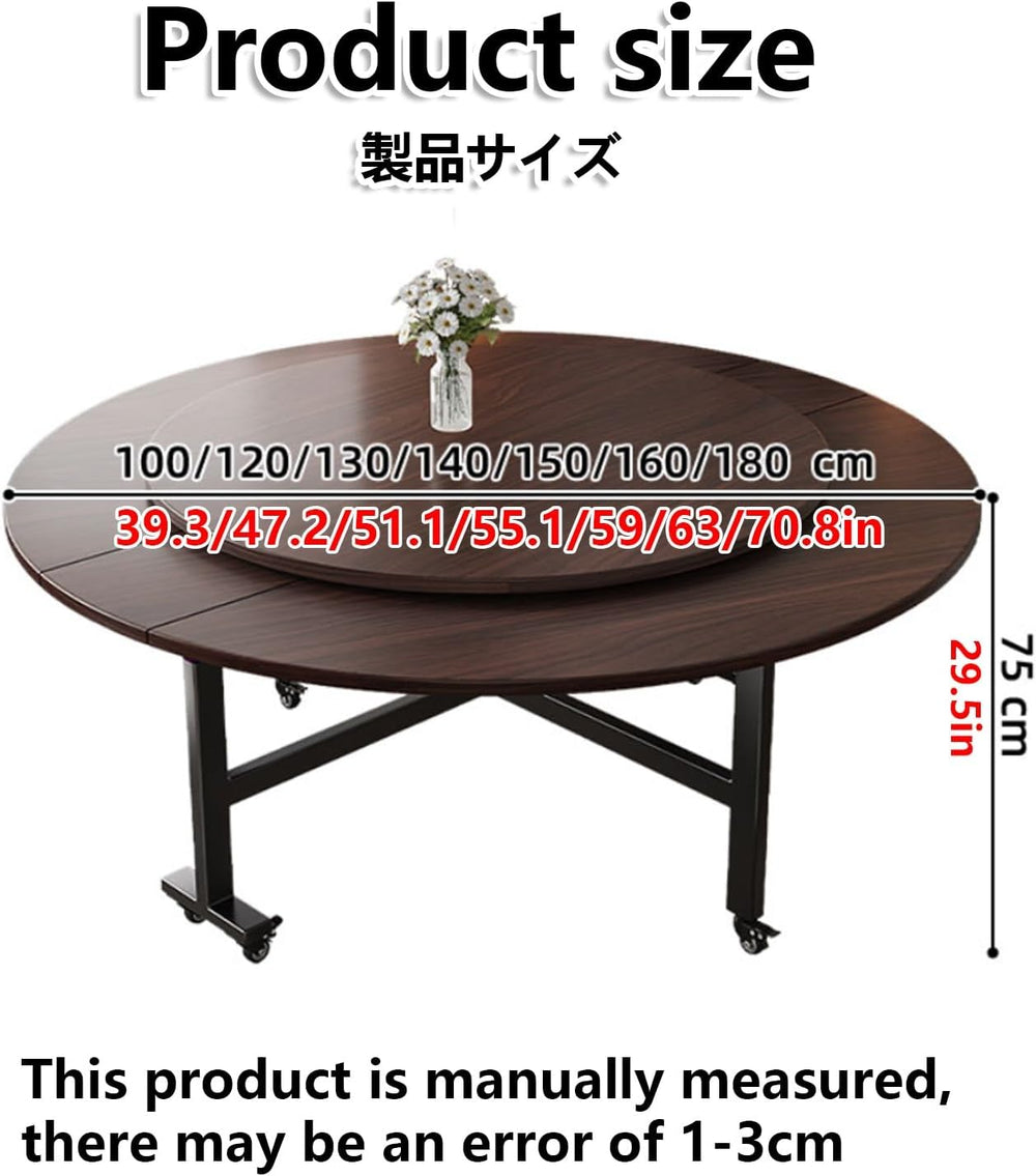 Round Drop Leaf Kitchen Dining Table with Wheels,Extendable Butterfly Table w...