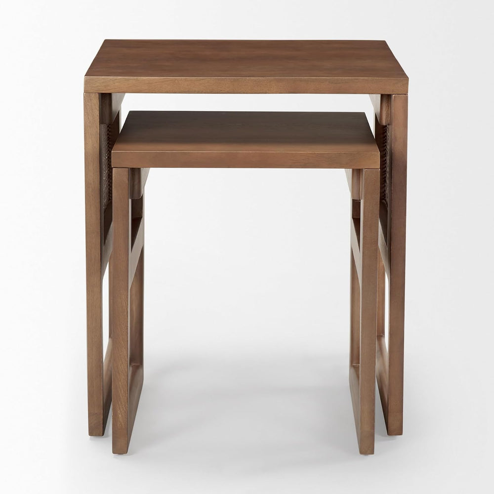 Mercana Grier Set of 2 Medium Brown Solid Wood w/Cane Nesting Accent Tables