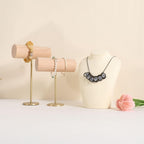 GemeShou Beige necklace hanger jewelry organizer, Velvet jewelry stand necklace holder, jewelry mannequin bust for necklaces, Jewelry boutique store photography props【Beige-Medium height 7.87 inch】