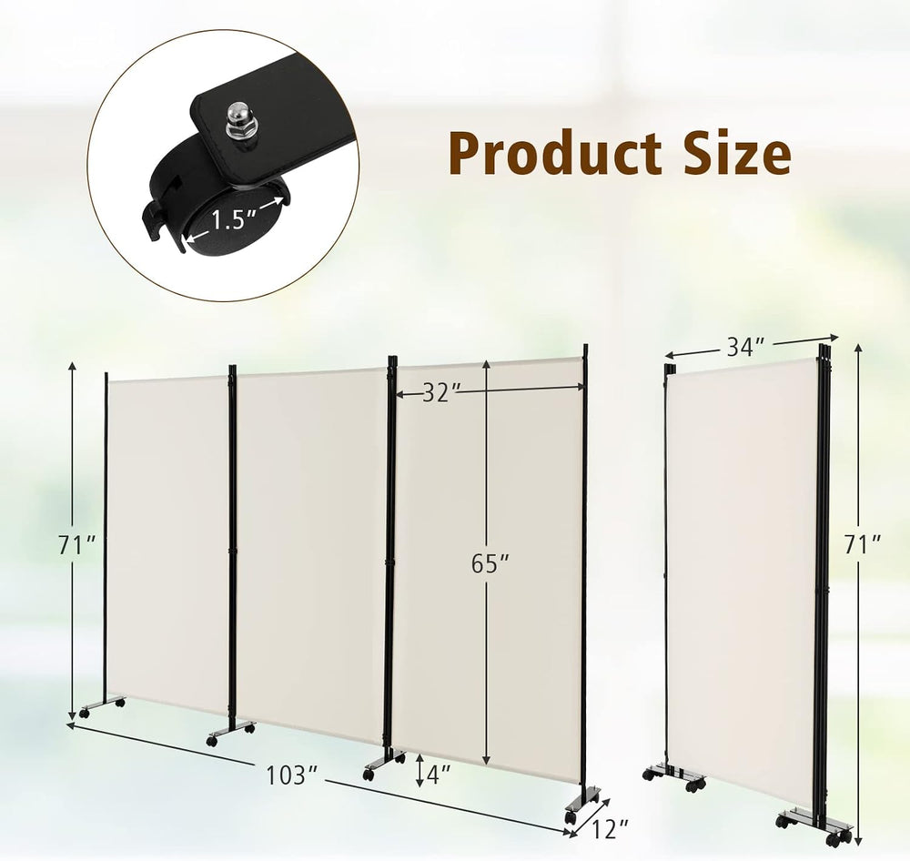 GOFLAME 3 Panel Folding Room Divider, 6FT Rolling Privacy Screen with Lockabl...