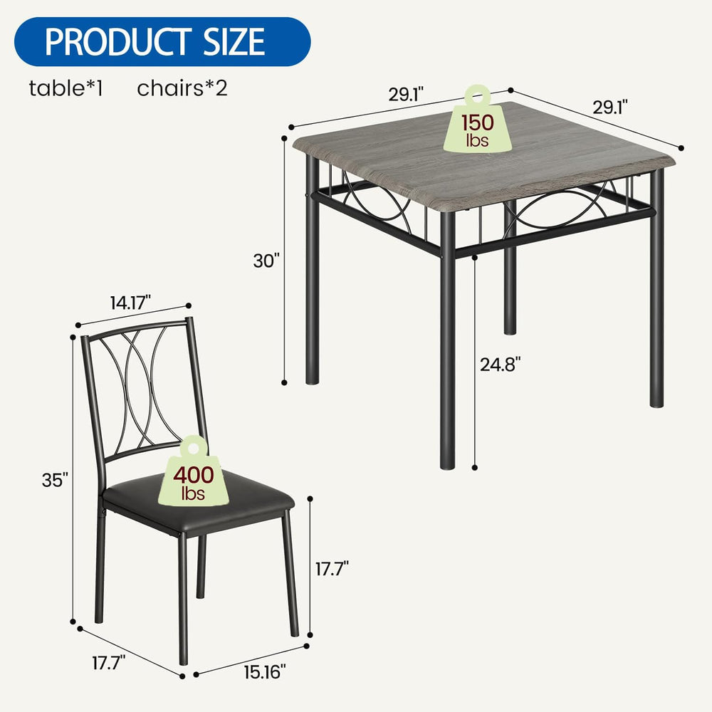 GarveeHome Small Dining Table Set for 2, Square Table and Chairs Set of 2, 3 ...