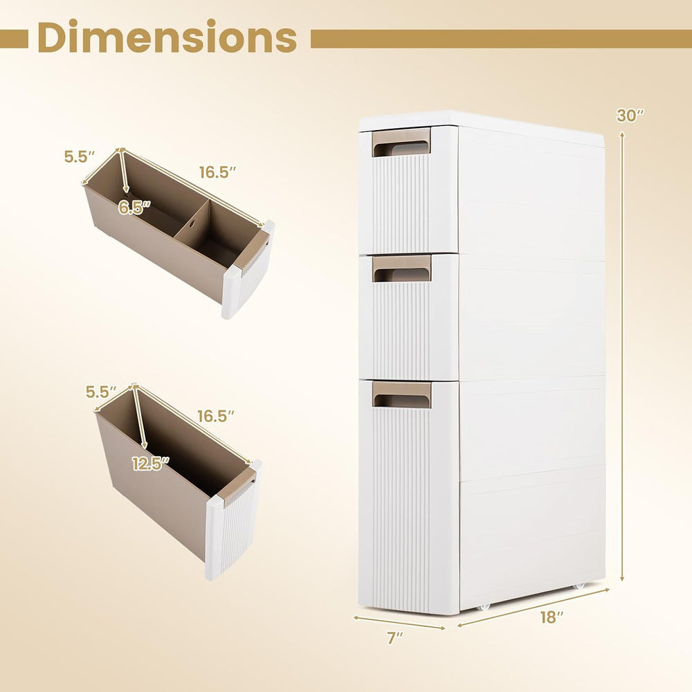 Giantex 3-Tier Narrow Storage Cabinet, Slim Rolling Cart with 3 Drawers &...