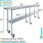 AmGood 96" Long x 18" Deep Stainless Steel Table with Casters